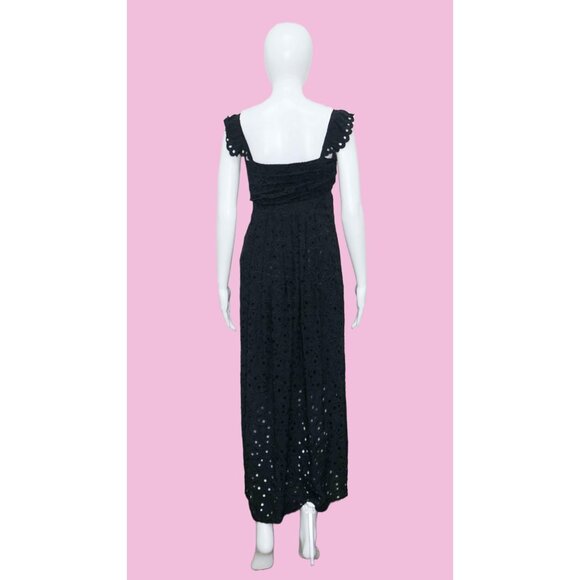 Y2K MOSCHINO CHEAP And CHIC. Black Babydoll Empire Waist. Draped Floral Eyelet M - Picture 3 of 10